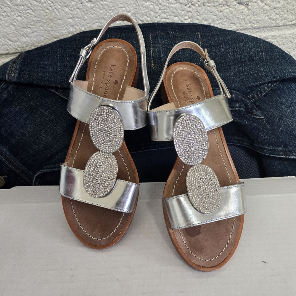 Kate Spade Jeweled Silver Sandals 7.5